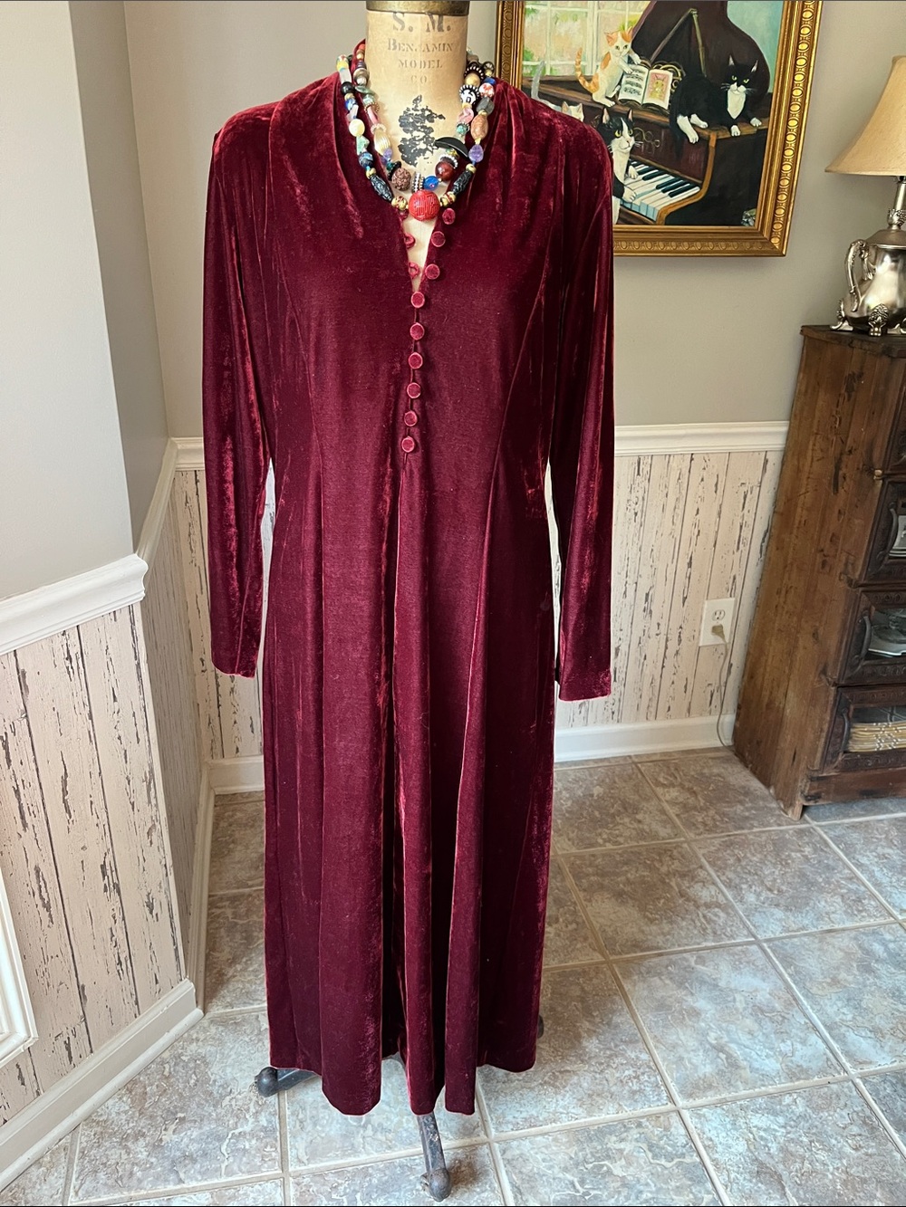 Coldwater Creek Deep Burgundy Velvet Maxi Dress western Boho MD